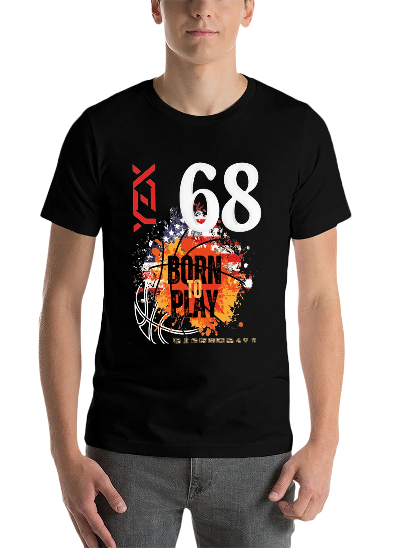 Black Born to Play Basketball T-Shirt - Number 68 view 7