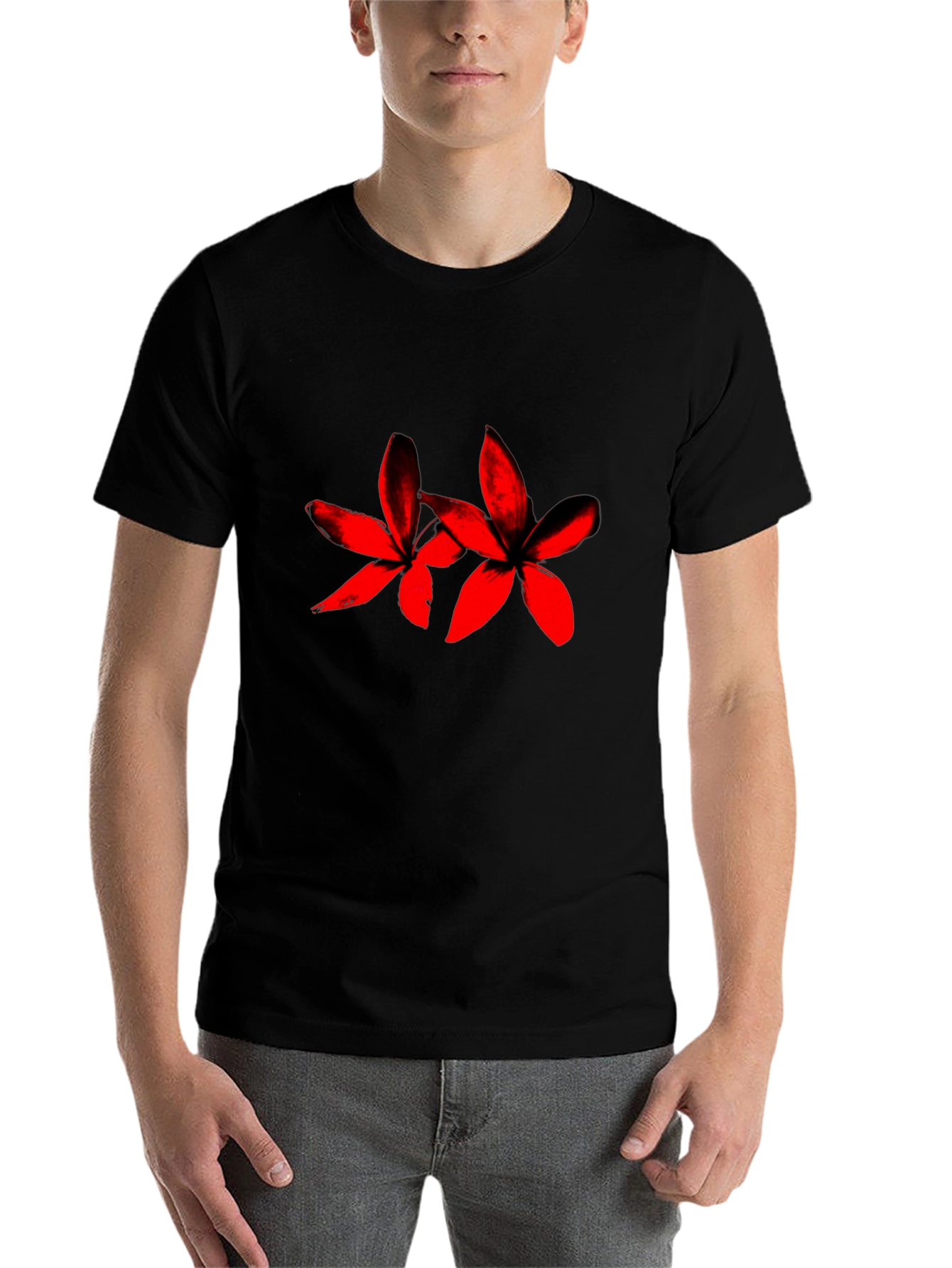 Black Black Tee with Red Floral Print view 7