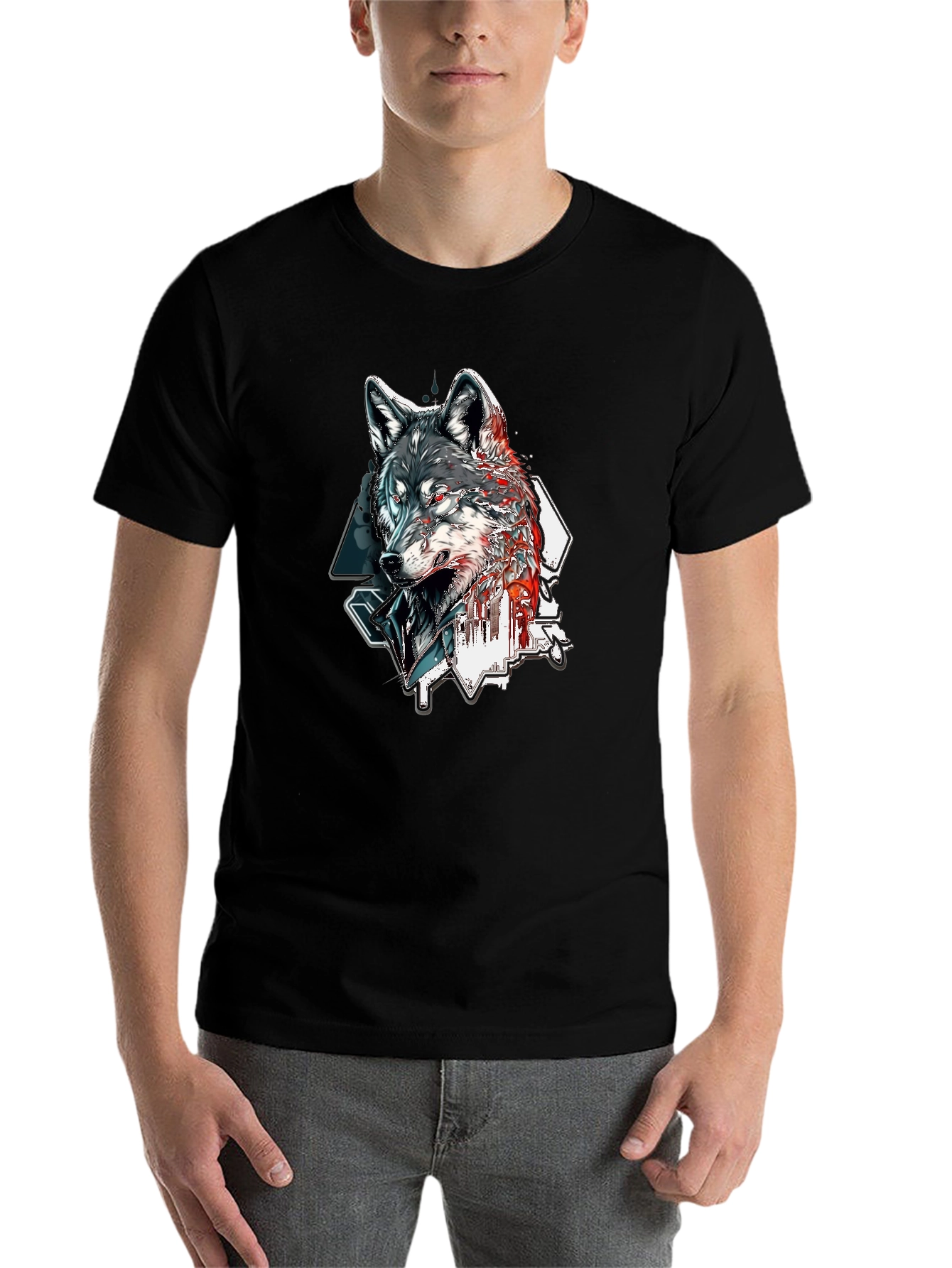 Black Wolf Graphic Print Black T-Shirt view 7