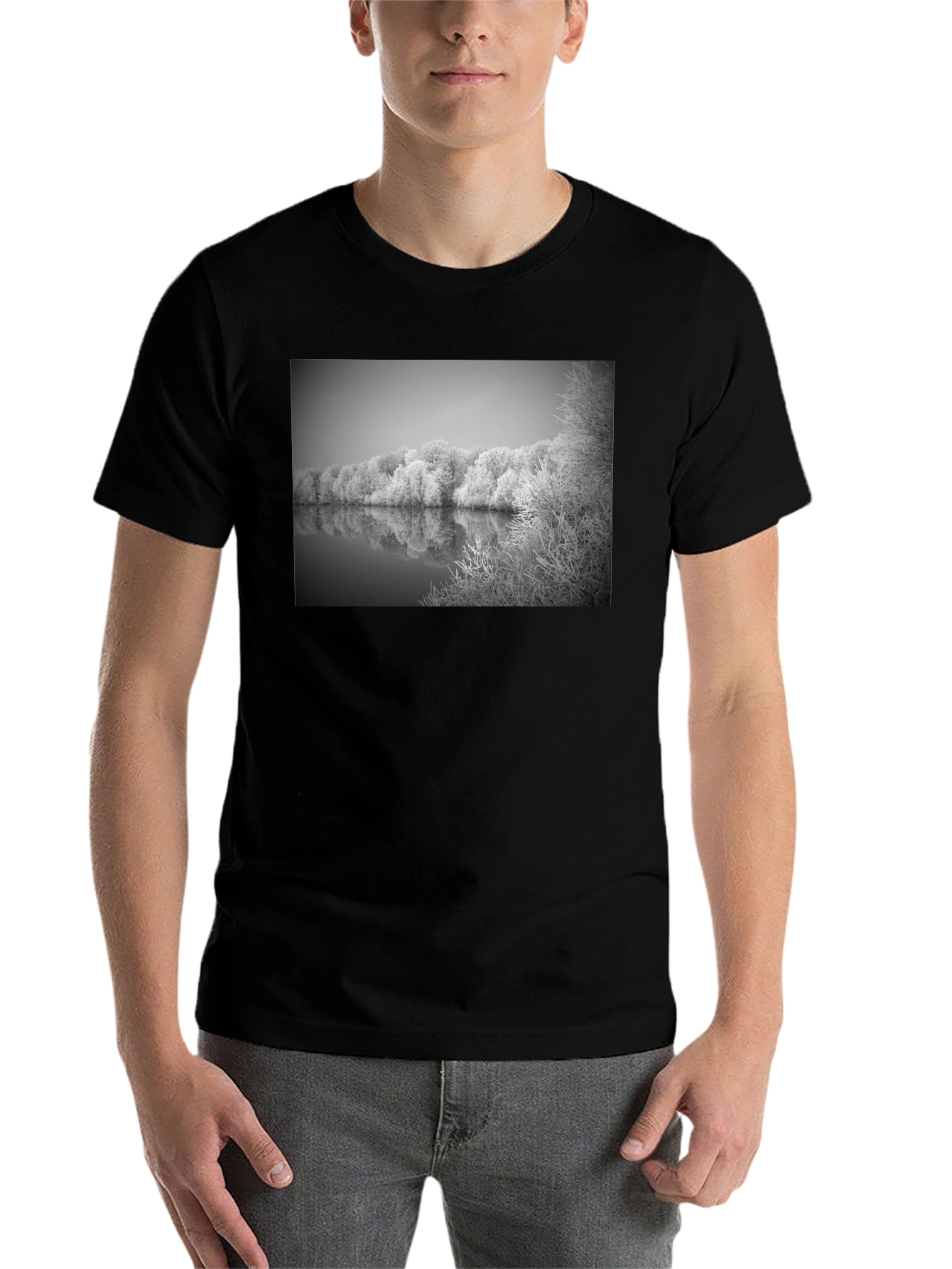 Black Black T-Shirt with Winter Lake Graphic view 7