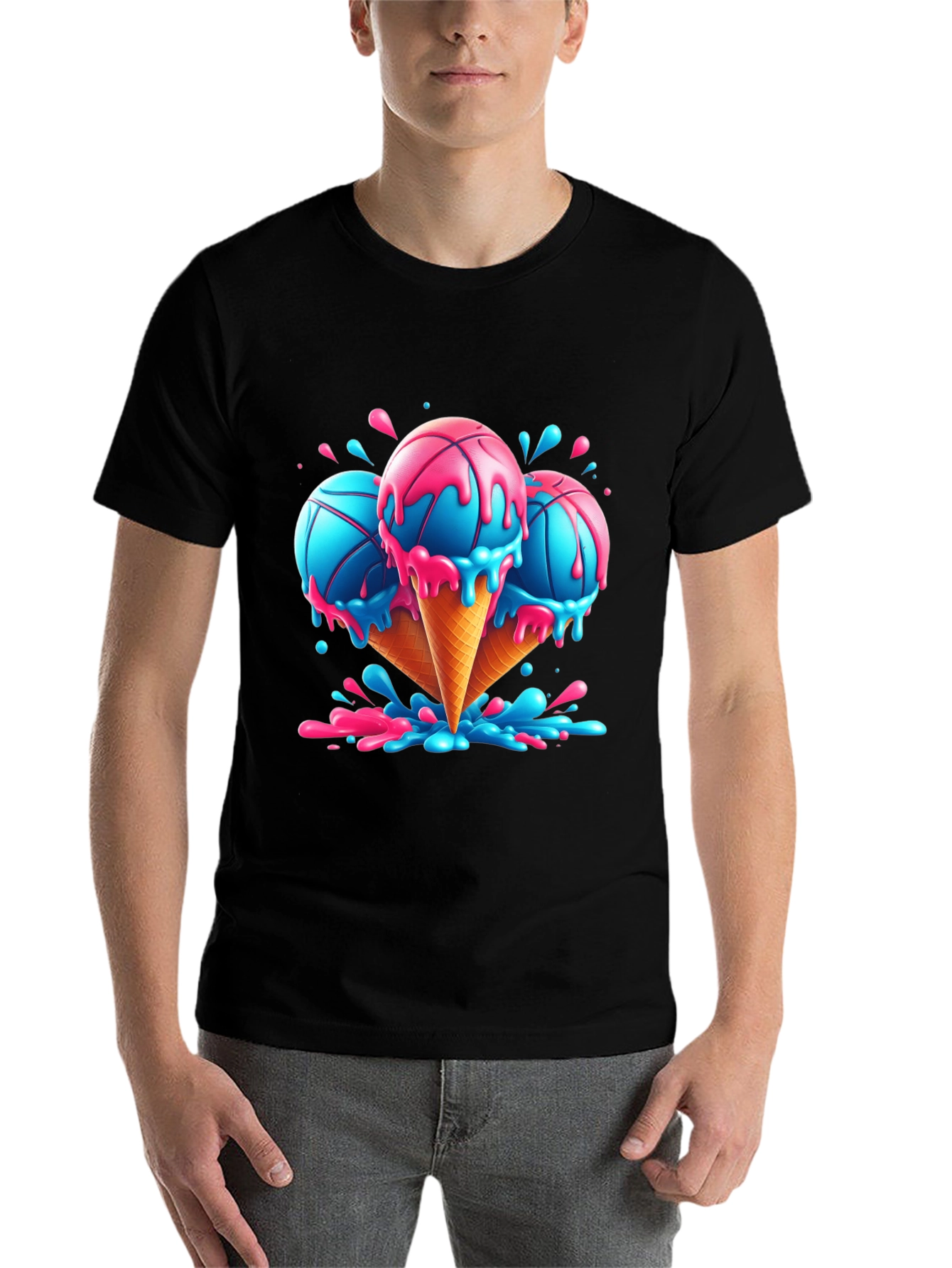 Black Basketball Ice Cream T-Shirt - Cool Graphic Tee view 7