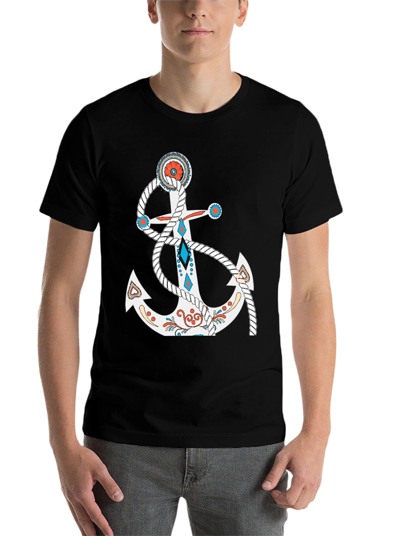 Black Nautical Anchor Graphic Tee - Stylish Casual Wear view 7