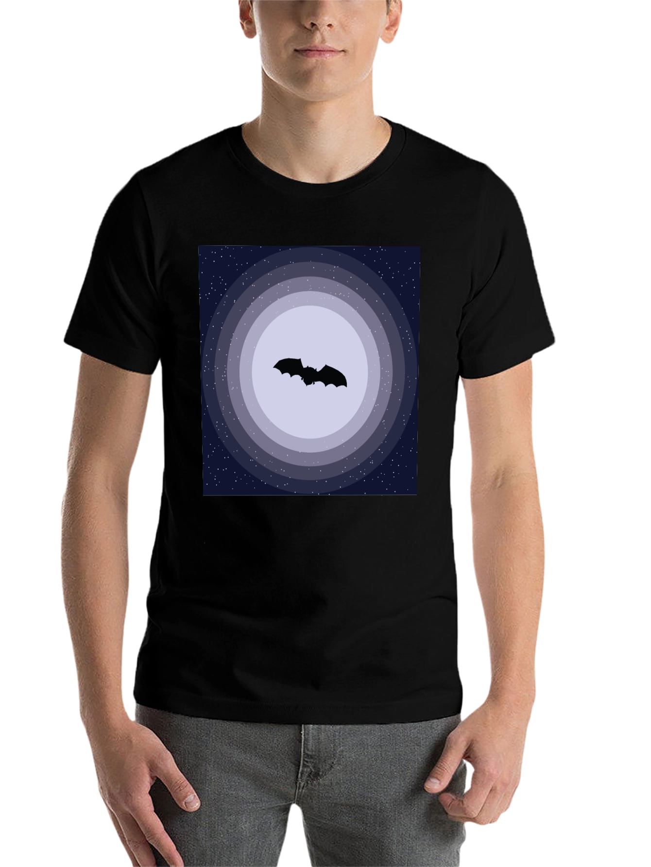 Black Bat Silhouette Night Sky Graphic Tee view 7