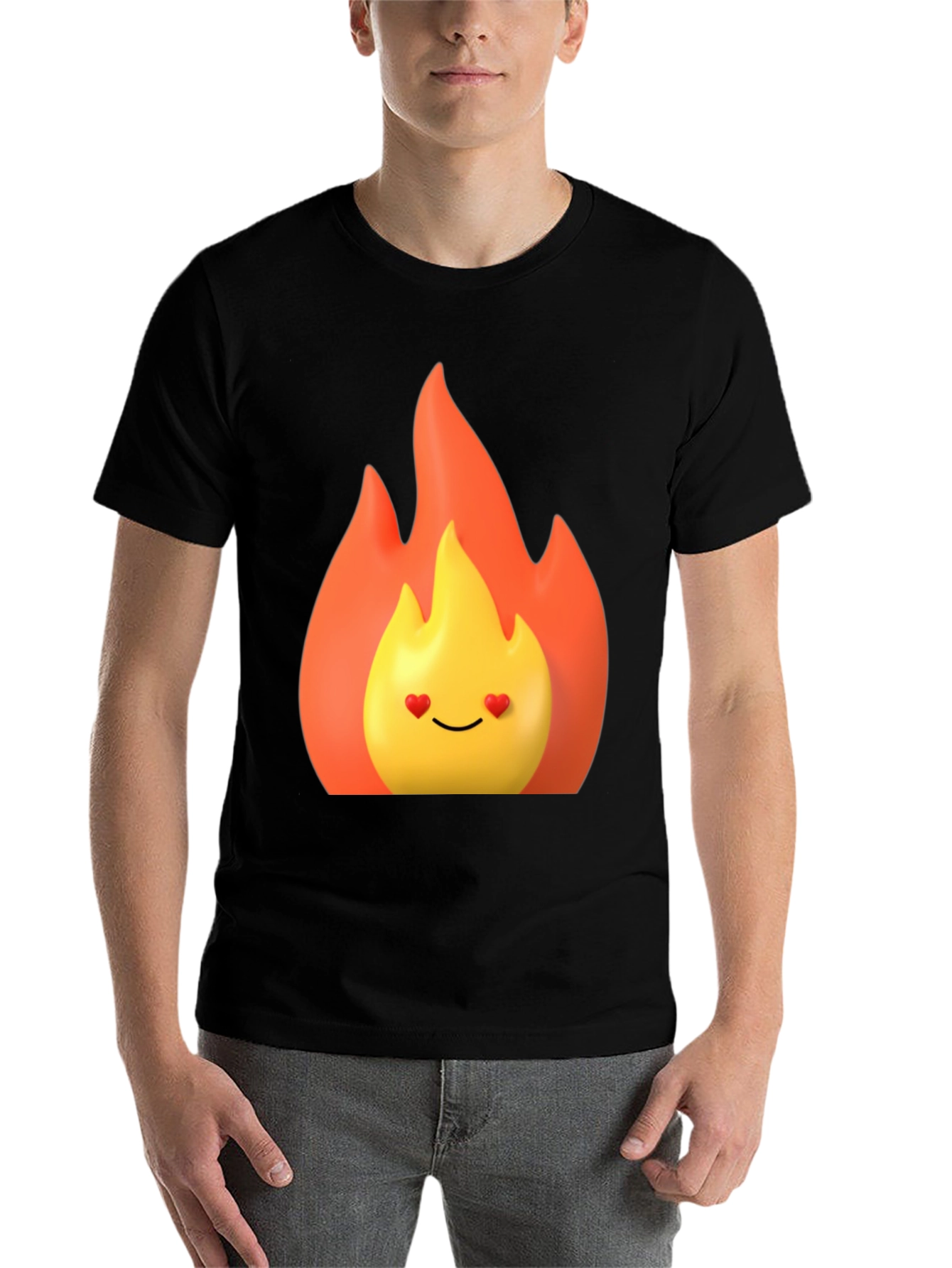 Black Flaming Heart Eyes Emoji Black T-Shirt view 7