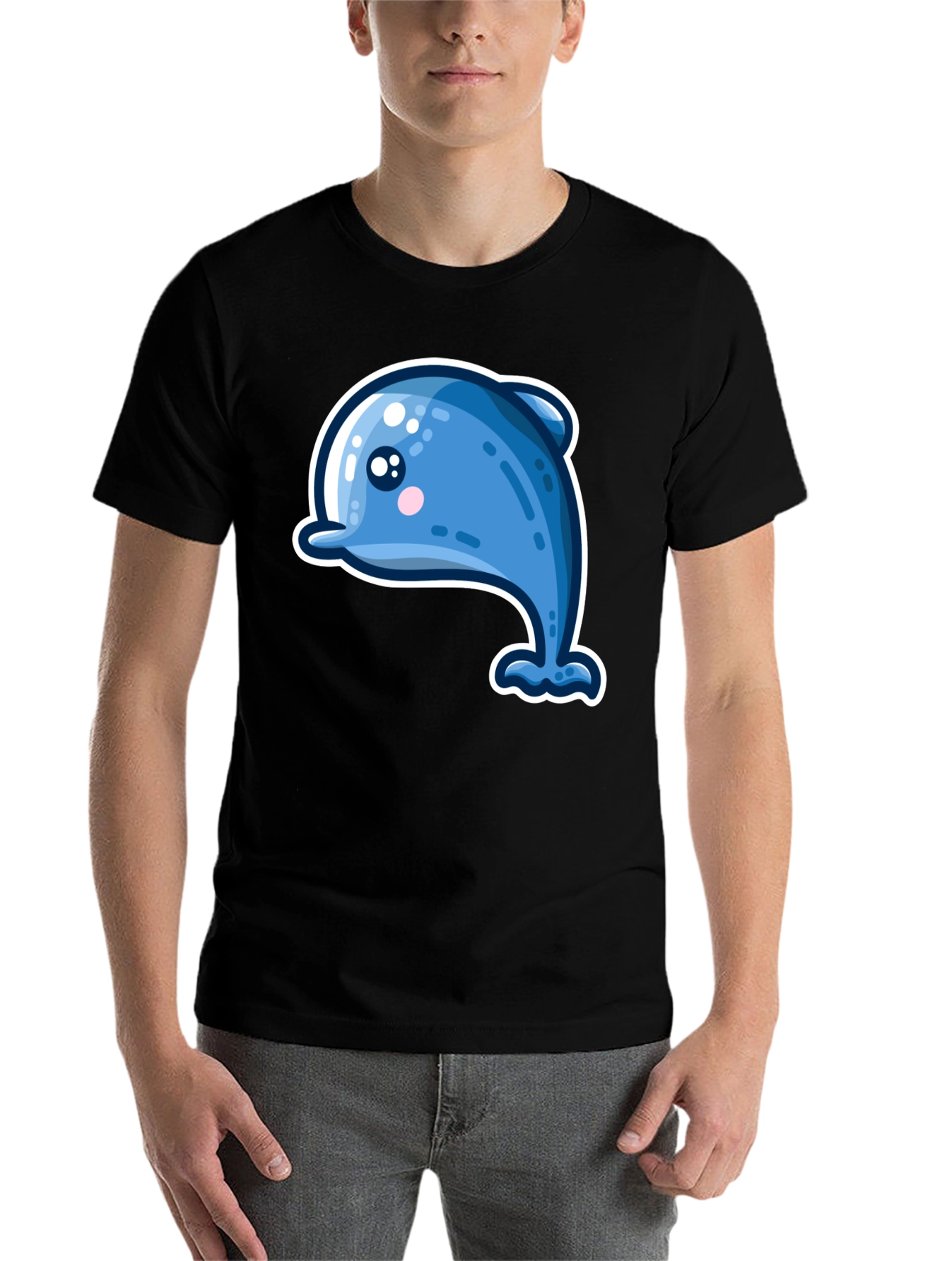 Cute Dolphin Graphic Tee - Black - 7