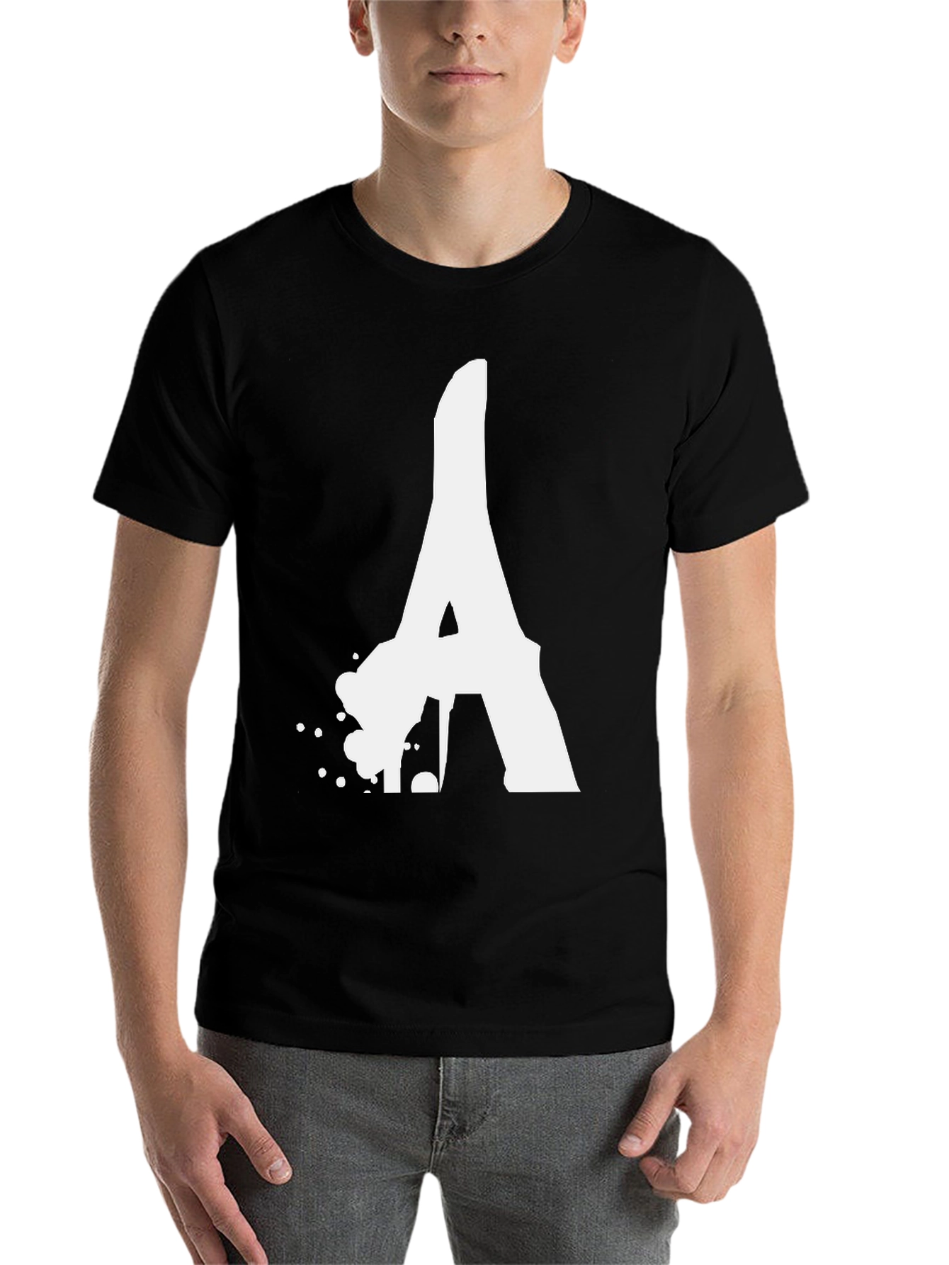 Black Bold Letter 'A' Graphic Tee - Black Cotton T-Shirt view 7
