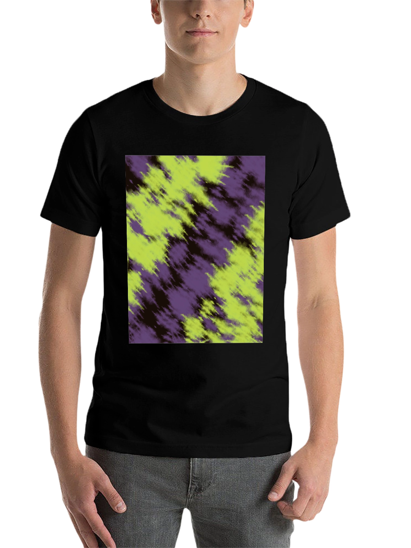 Black Abstract Purple & Green Tee - Casual Style view 7