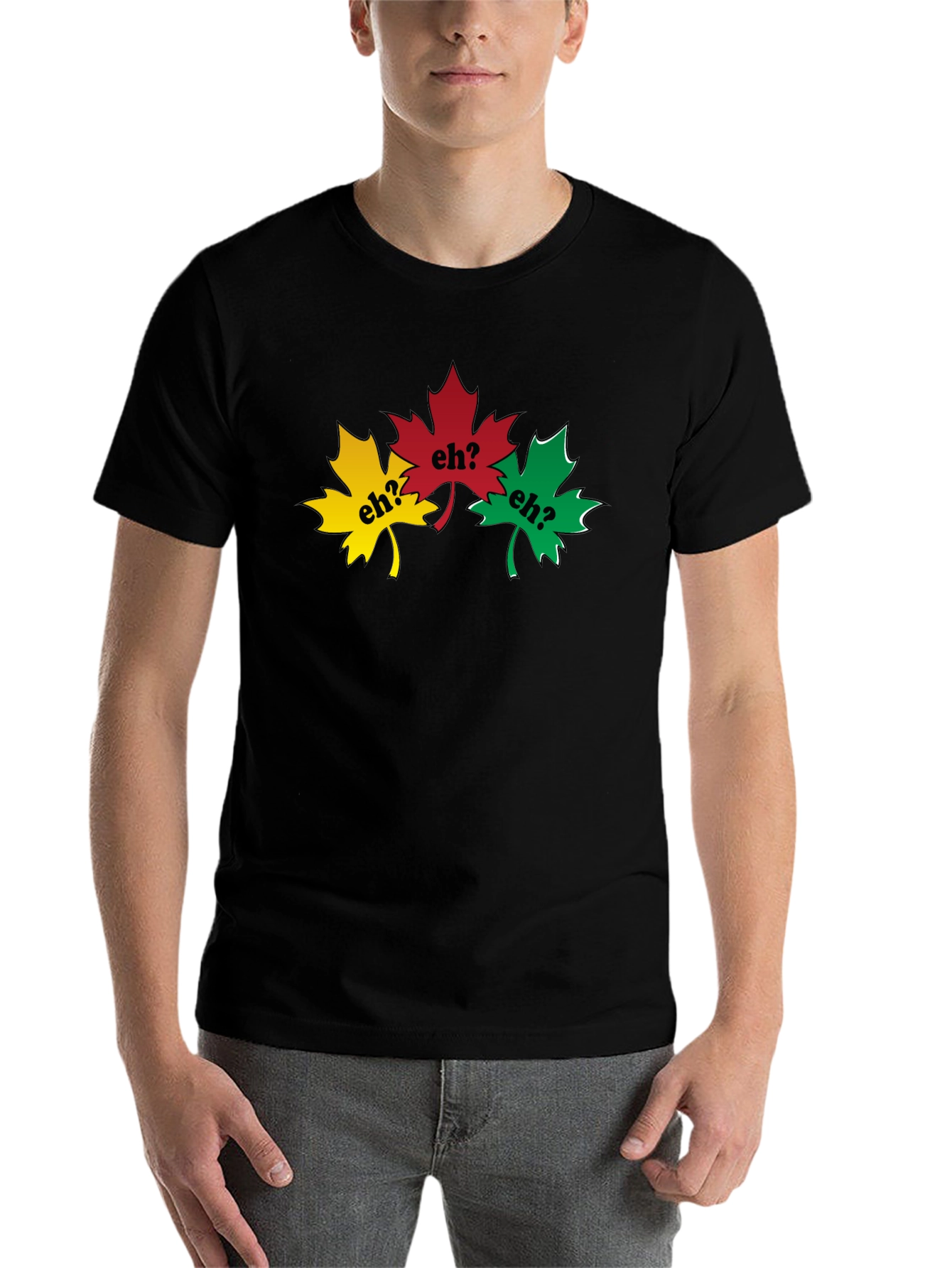 Black Canadian Eh? T-Shirt - Maple Leaf Design view 7
