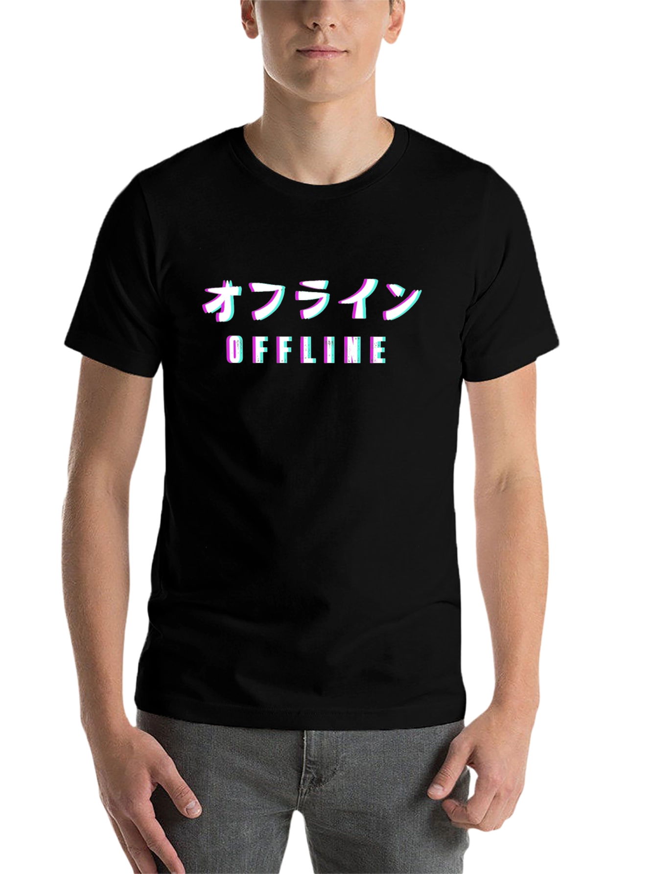 Black Offline Glitch T-Shirt - Japanese Vaporwave view 7