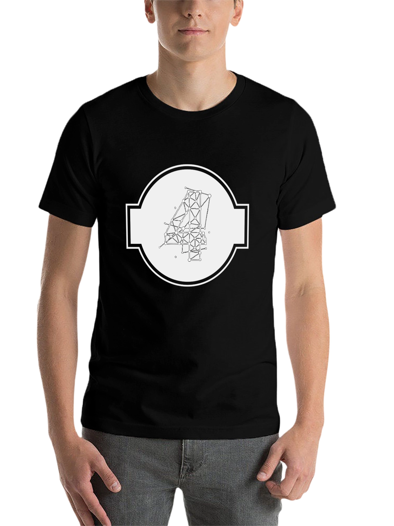 Black Geometric Number Four Graphic Tee - Modern Design view 7