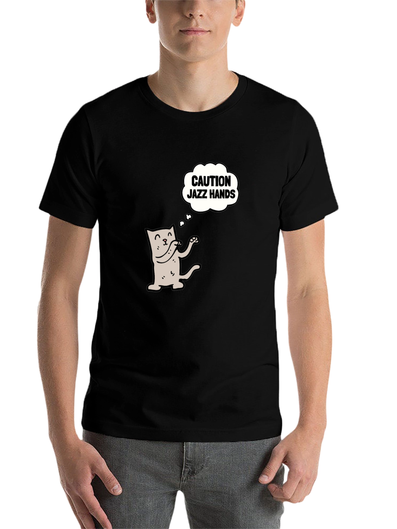Black Caution Jazz Hands Cat Graphic Tee view 7