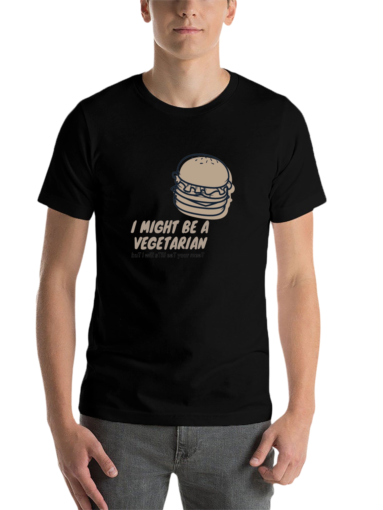 Black Vegetarian Humor Tee - Burger Design, Soft Fabric view 7