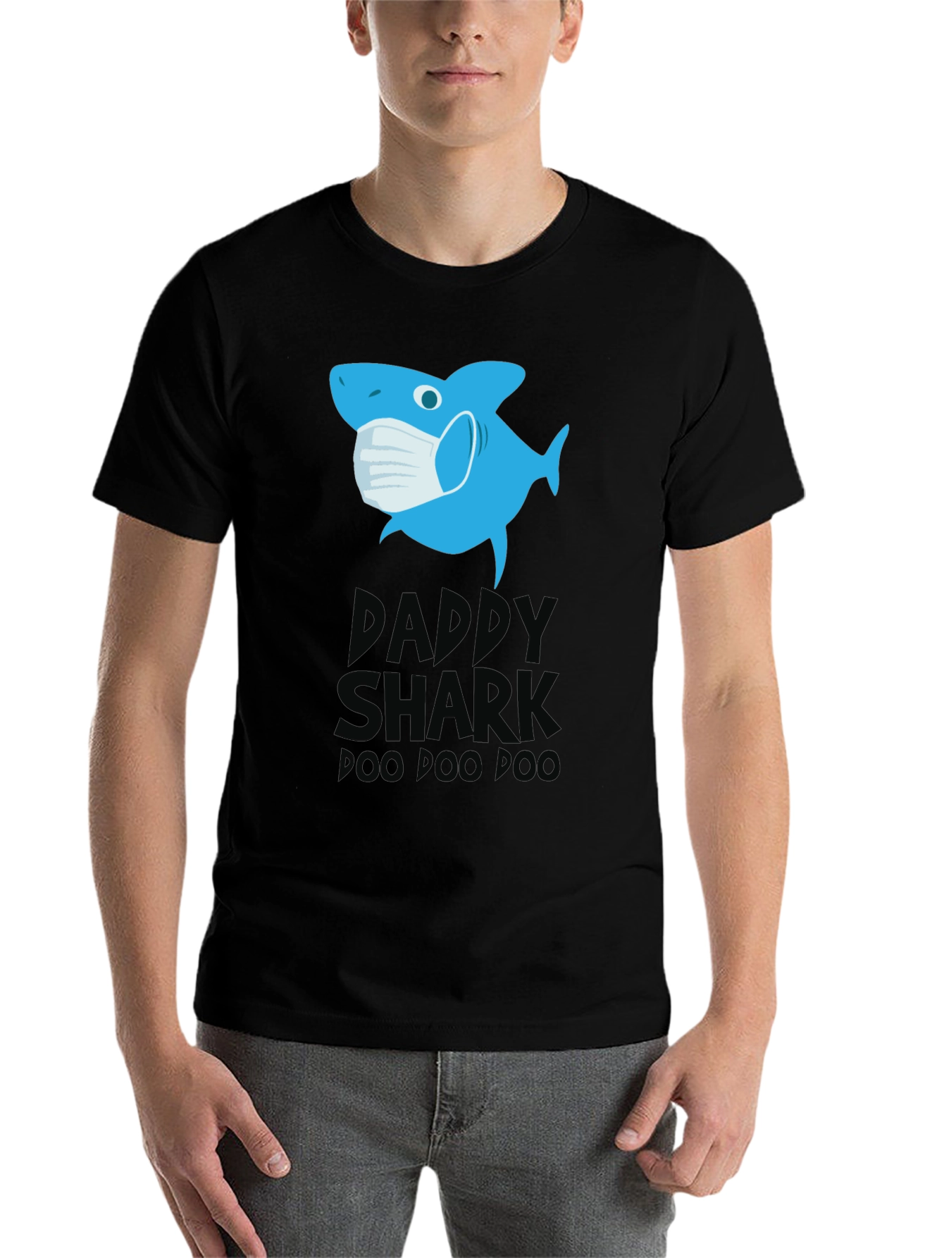 Black Daddy Shark Mask T-Shirt, Doo Doo Doo view 7