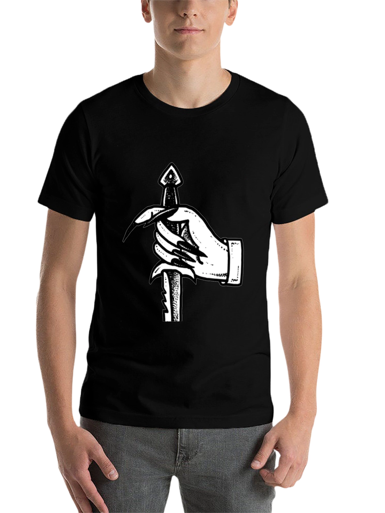 Black Hand Holding Dagger Graphic Tee view 7