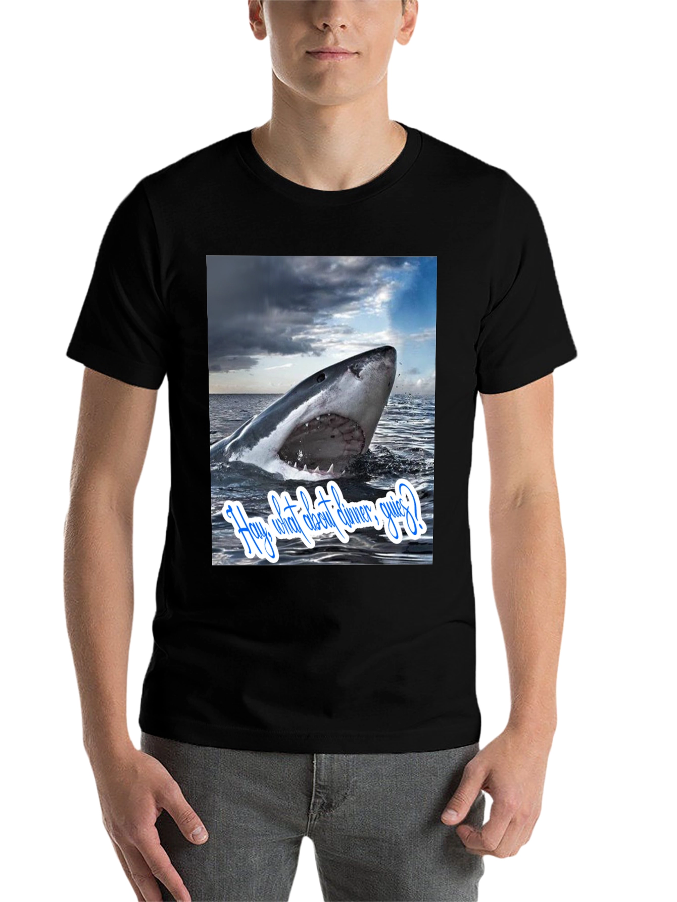 Black Shark Dinner T-Shirt - Funny Ocean Lover Tee view 7
