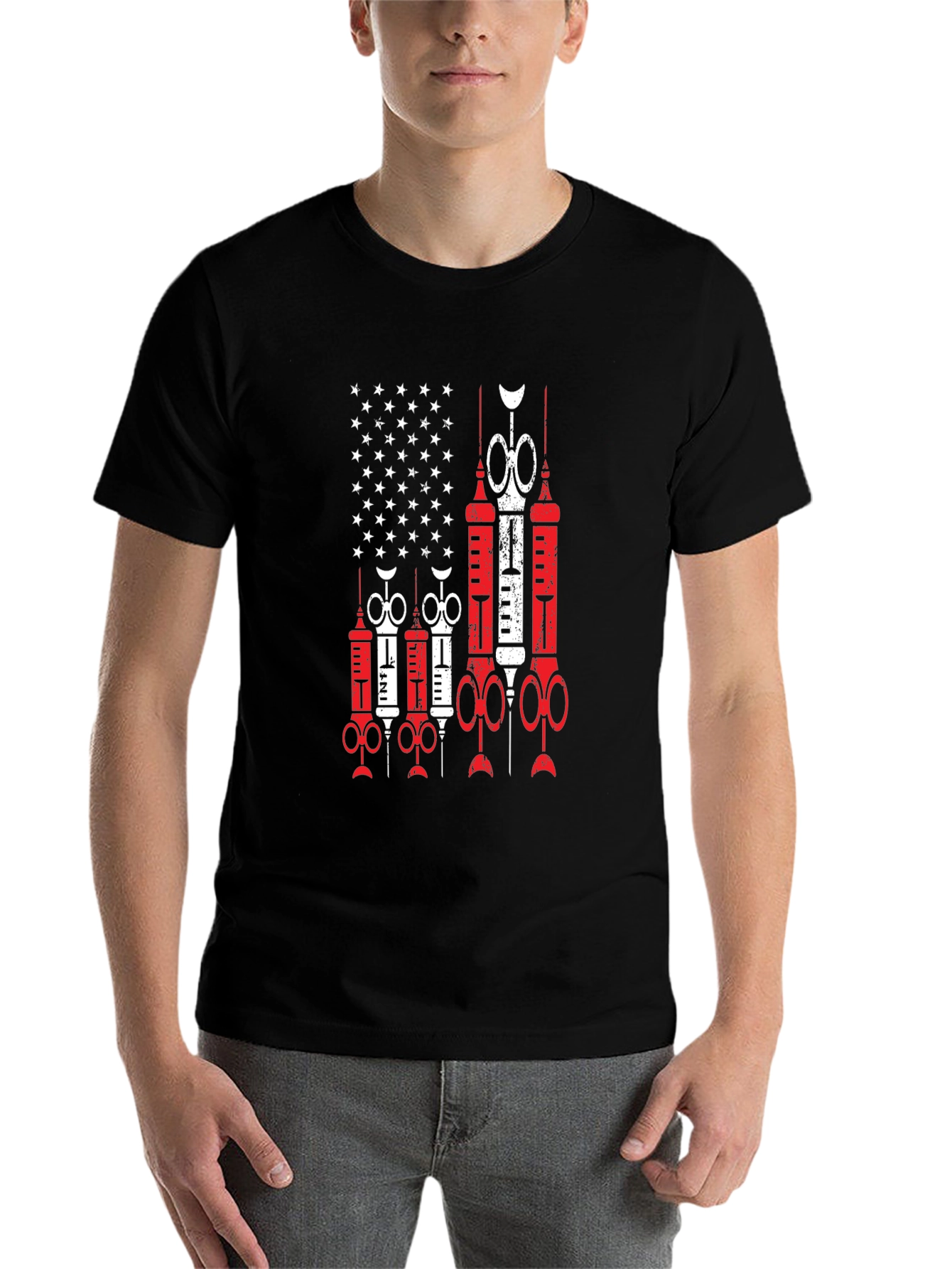 Black Novelty Graphic Tee: Patriotic Vaccine Design view 7