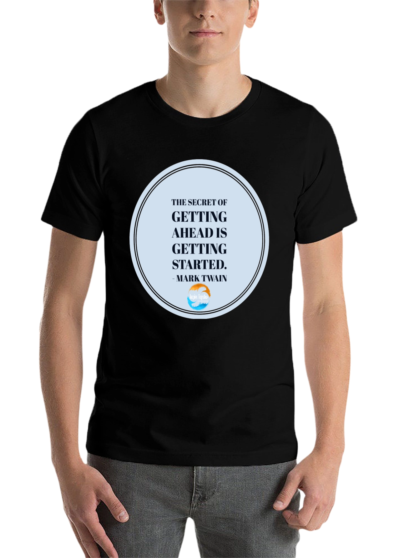 Black Inspirational T-Shirt: "Getting Ahead" Quote view 7
