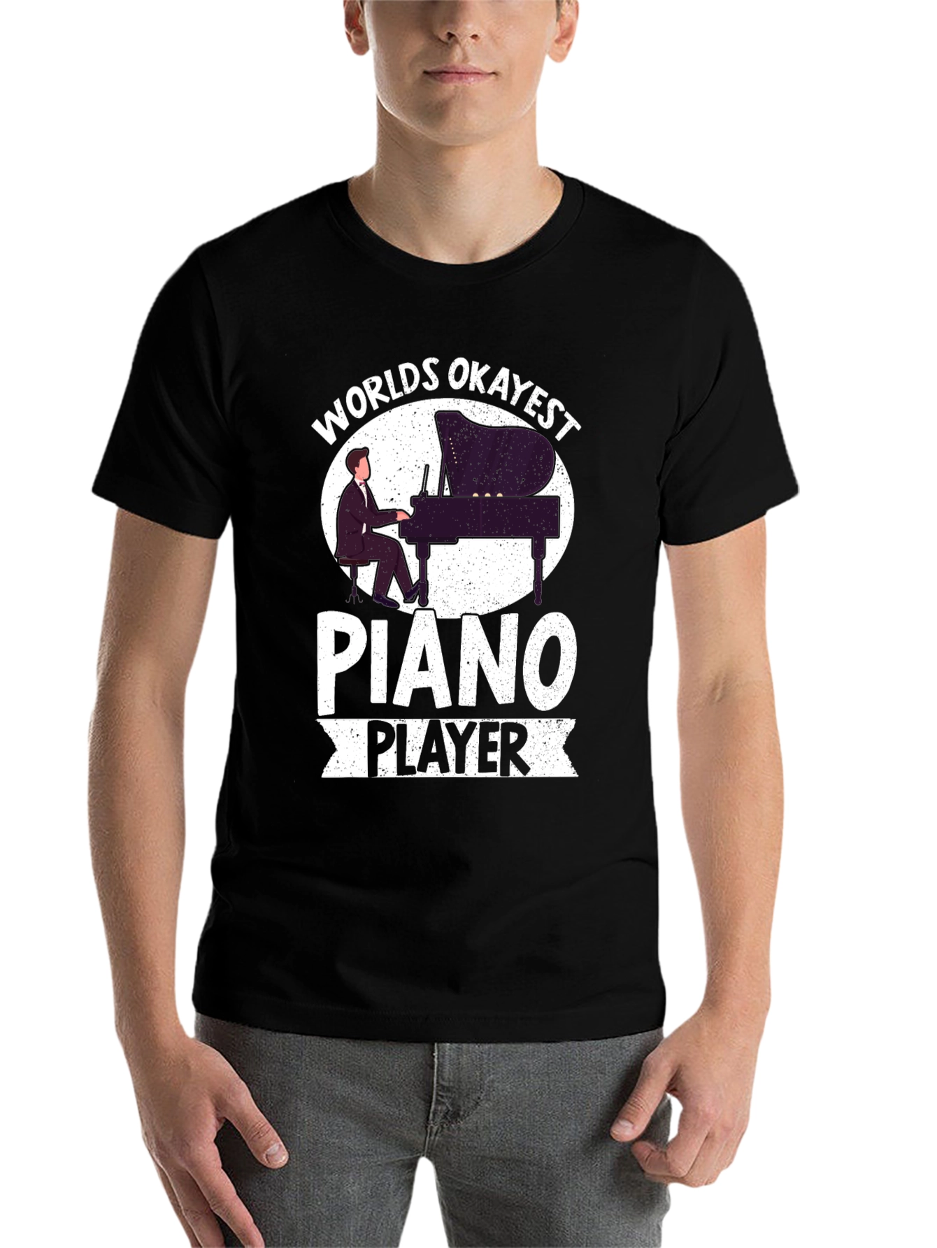 Black Worlds Okayest Piano Player Graphic T-Shirt view 7