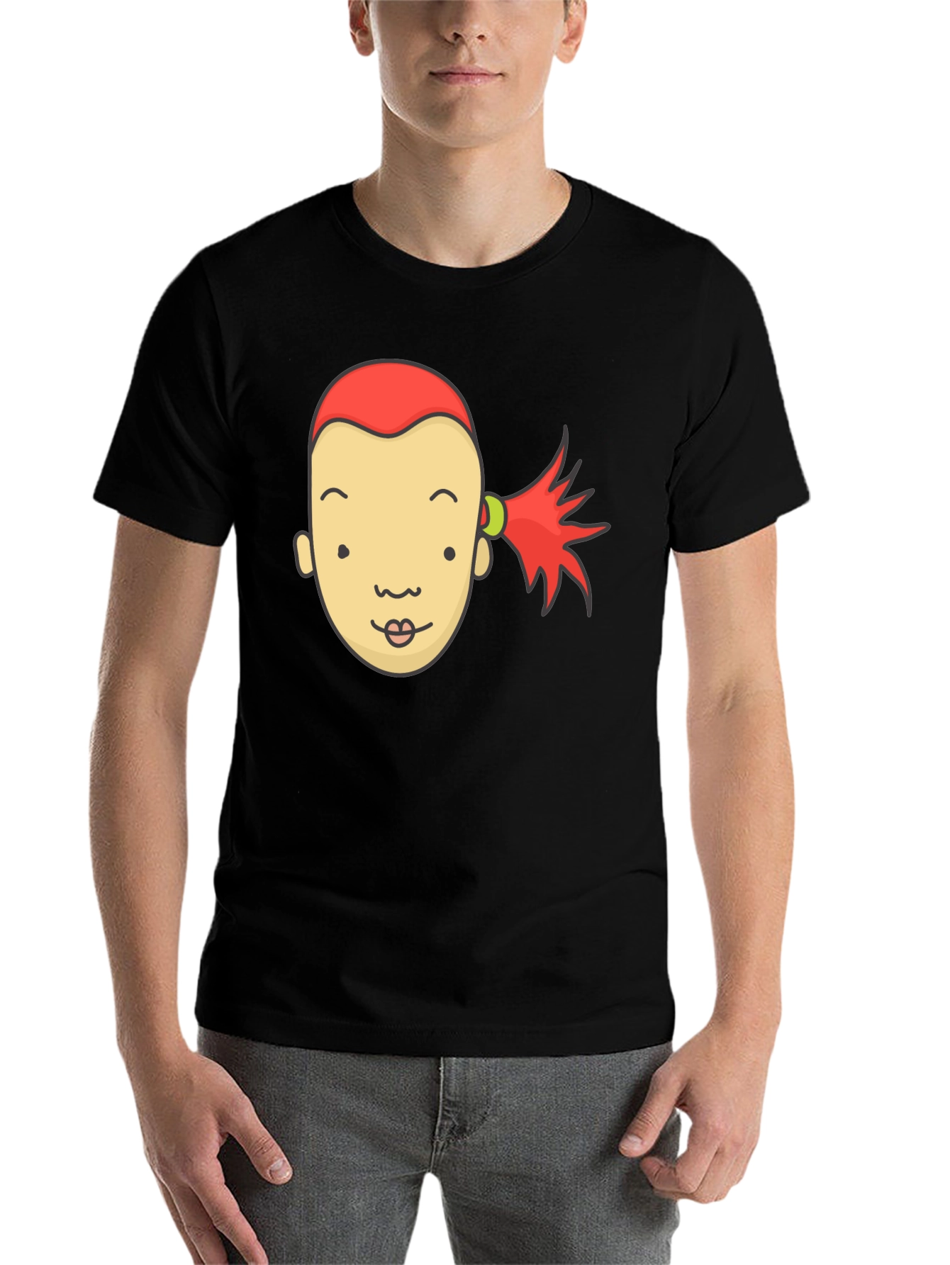 Black Cartoon Face Graphic Tee - Black Unisex T-Shirt view 7
