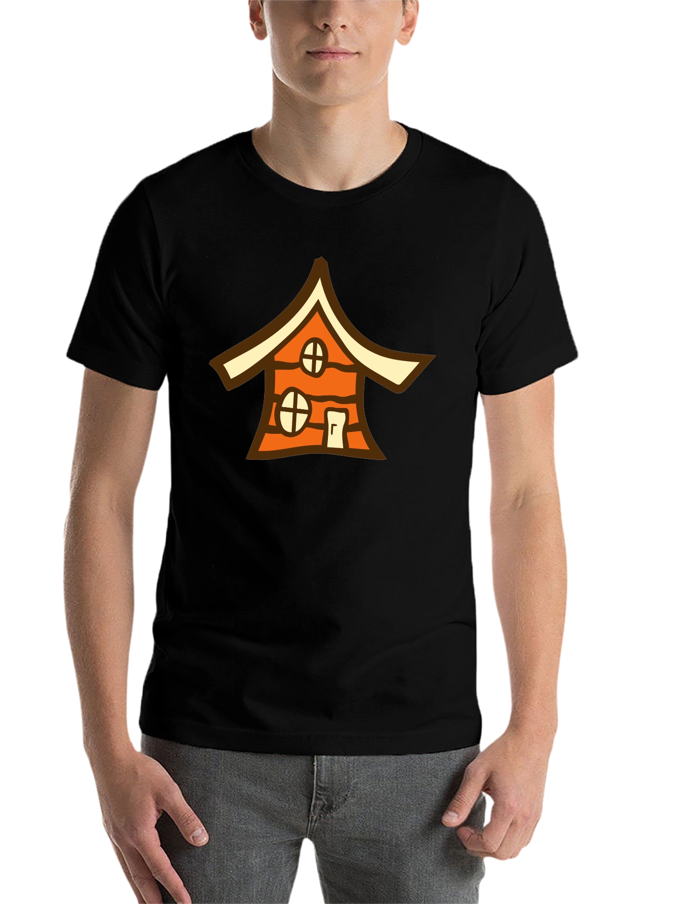 Black Cartoon House Graphic Black T-Shirt view 7