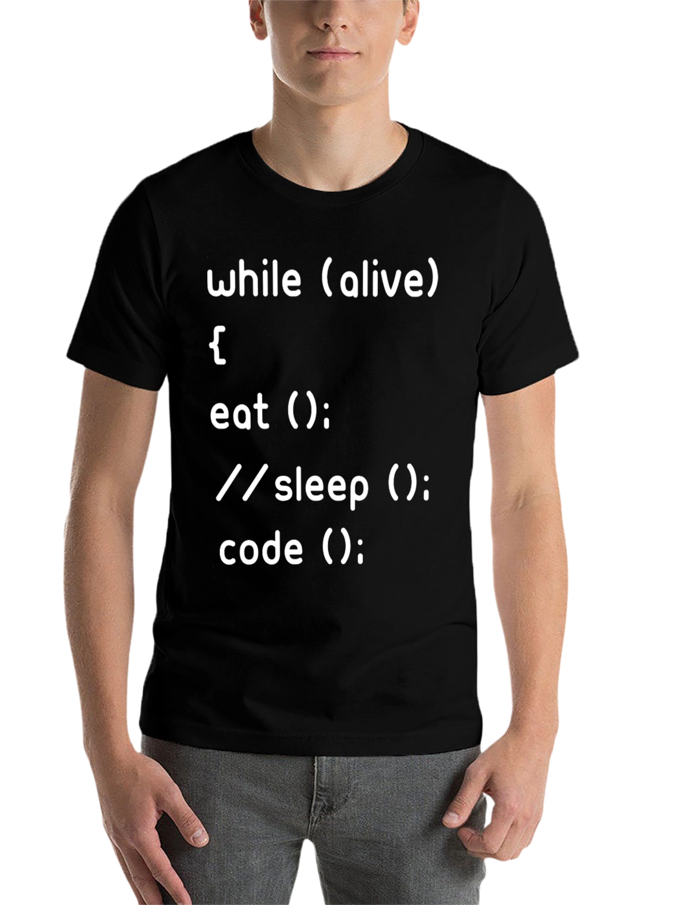 Black Programmer T-Shirt - While Alive Eat Code Sleep Funny Coder Tee view 7