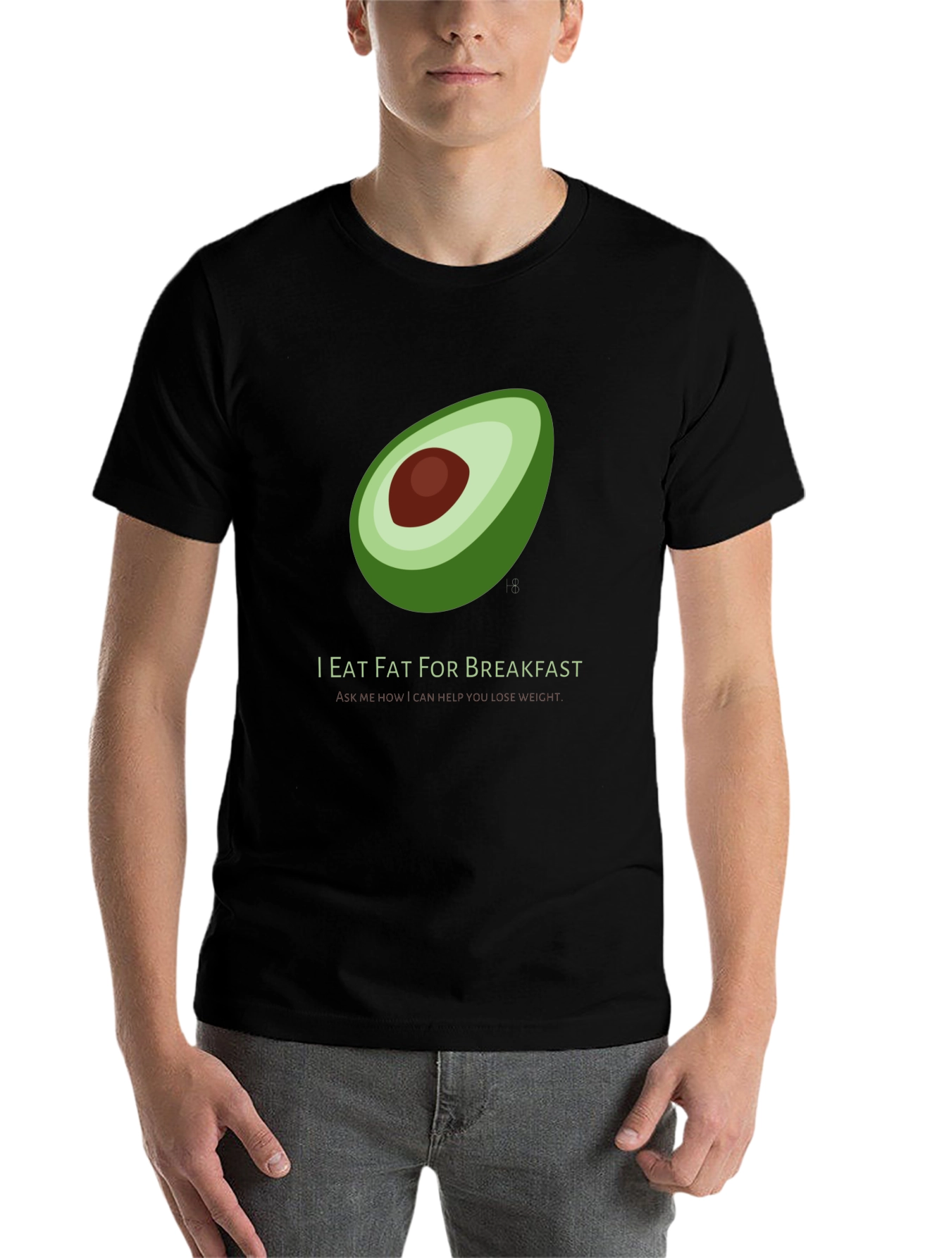 Black I Eat Fat for Breakfast T-Shirt - Avocado Graphic view 7