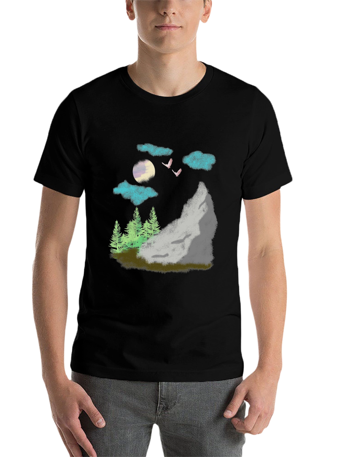 Black Nature Scene Graphic Tee - Black Casual T-Shirt view 7