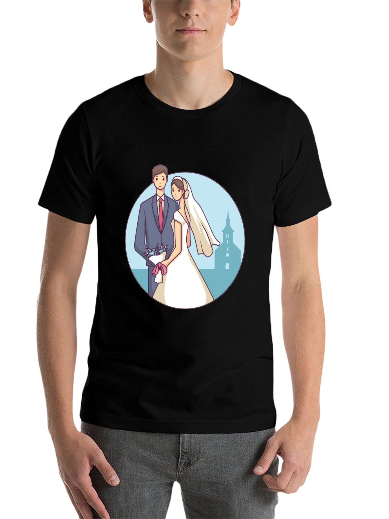 Wedding Couple Graphic Tee - Romantic Black T-Shirt - 7