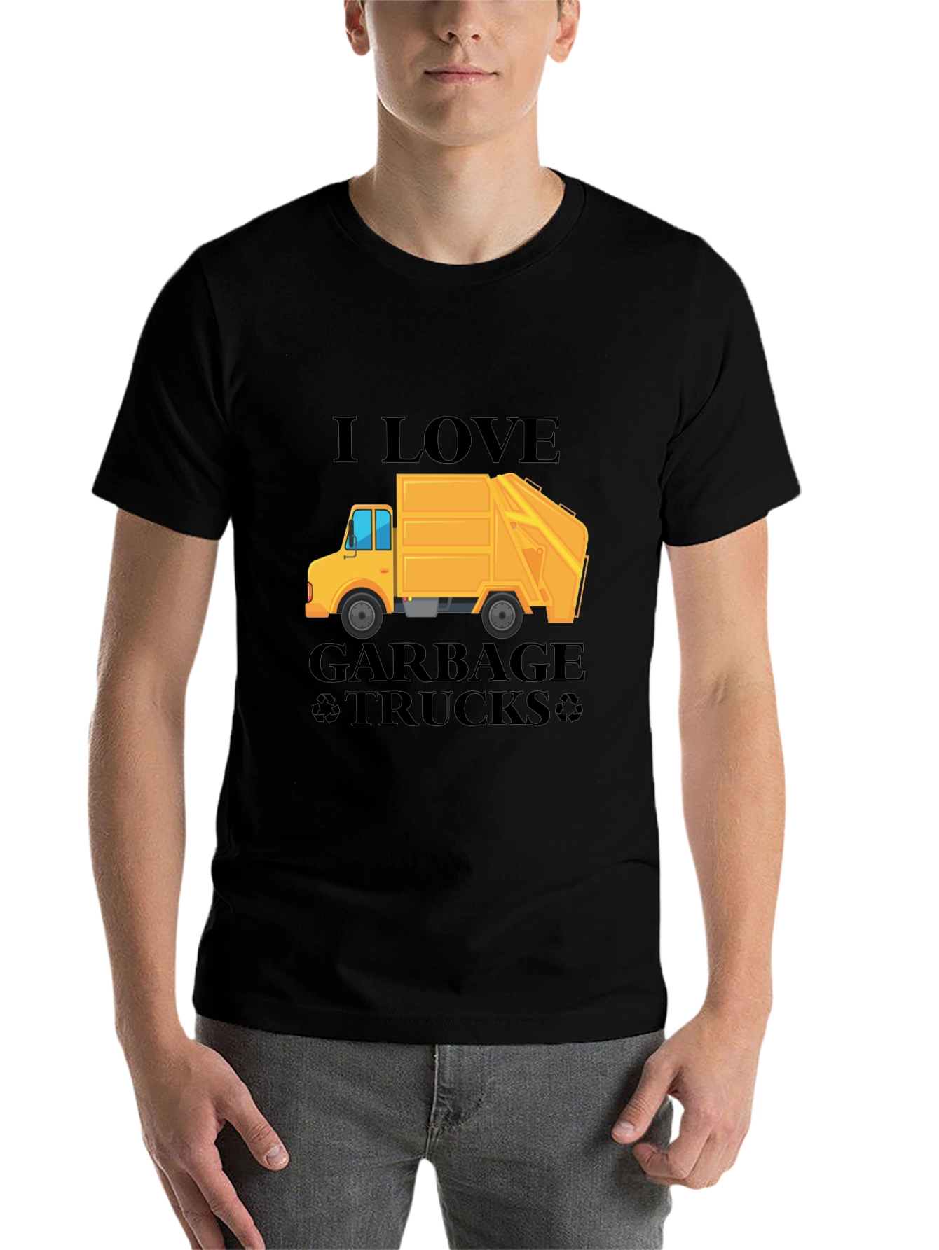 Black I Love Garbage Trucks T-Shirt - Black Crew Neck Tee view 7