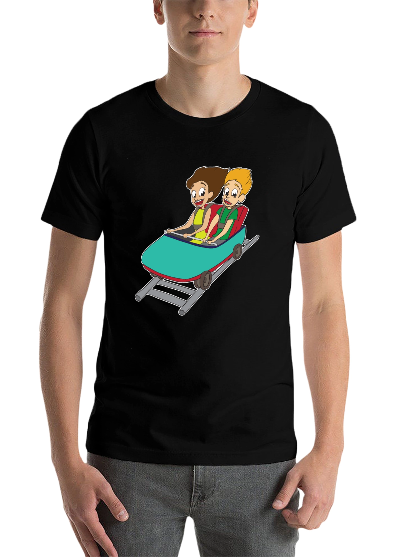Black Cartoon Roller Coaster T-Shirt view 7
