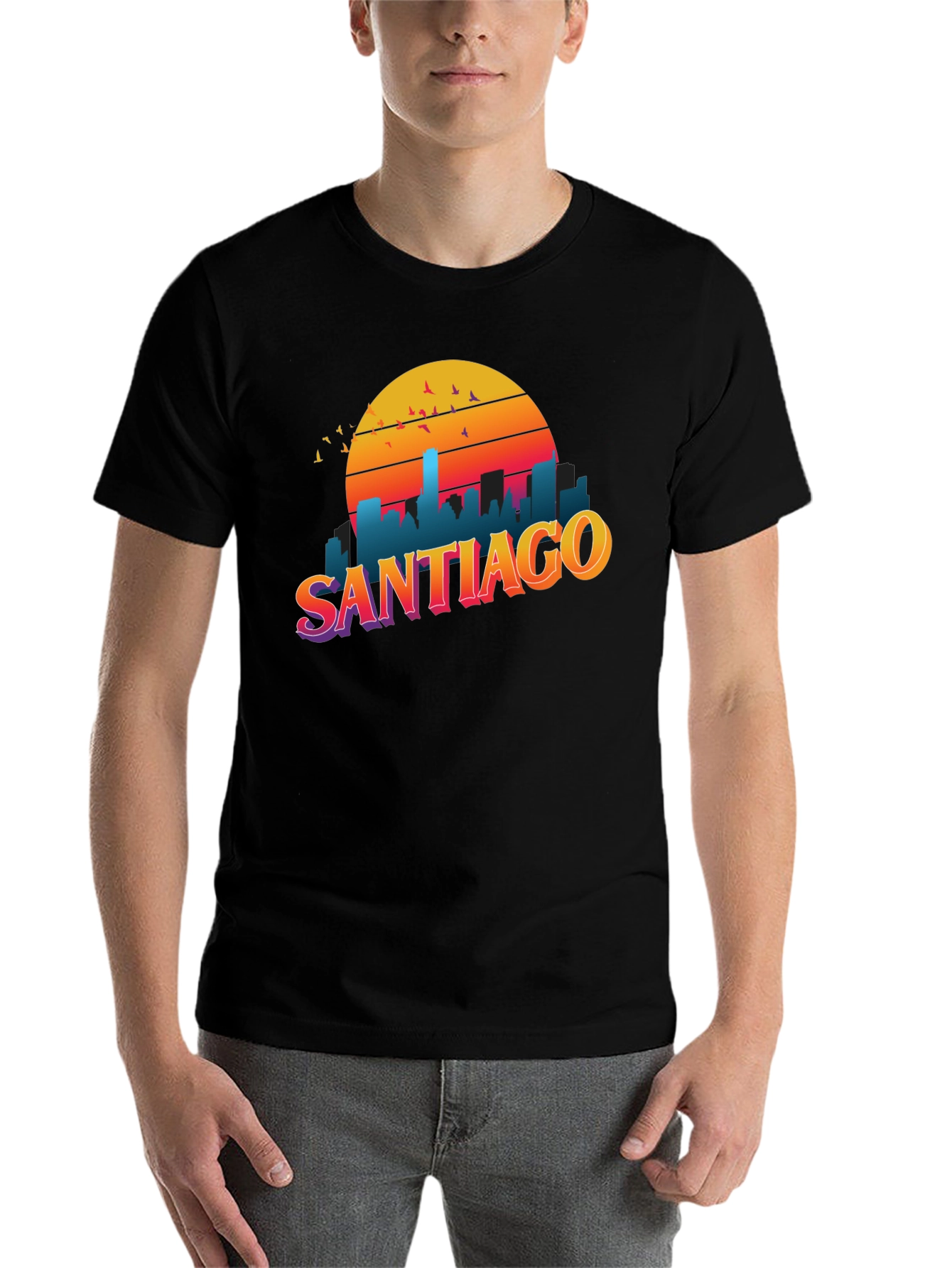 Santiago Sunset Graphic Tee - Retro Style Black T-Shirt - 7