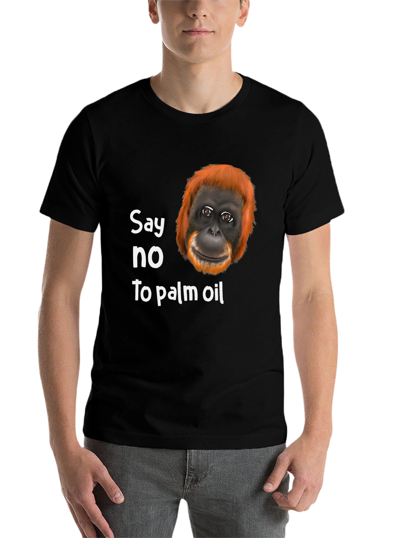 Black Say No to Palm Oil T-Shirt - Orangutan Design view 7