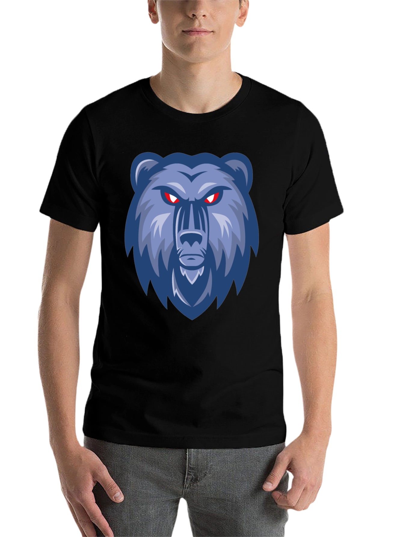Black Men's Black T-Shirt with Bear Graphic view 7
