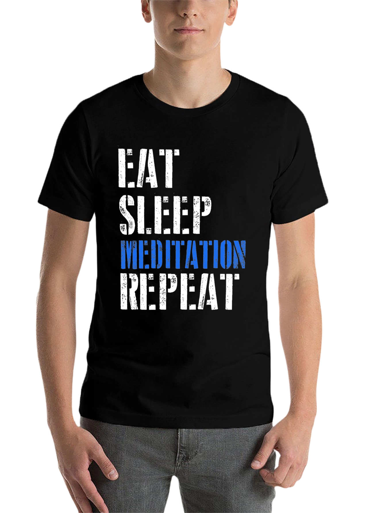 Black Eat Sleep Meditation Repeat Graphic T-Shirt view 7
