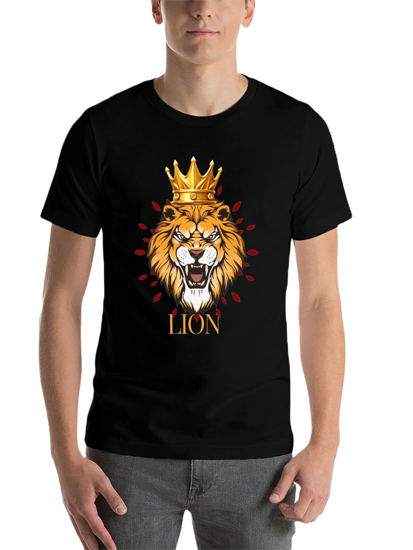 Black Lion King Graphic Print Men's Black T-Shirt view 7