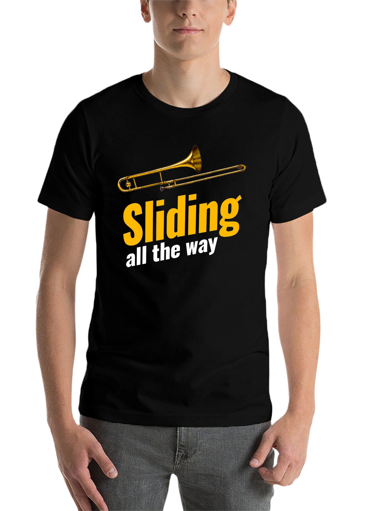 Black Sliding All The Way Trombone T-Shirt view 7
