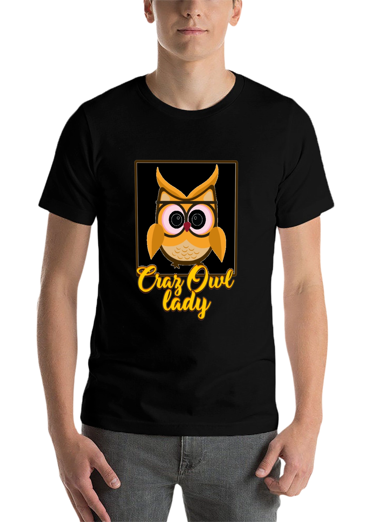 Black Crazy Owl Lady Graphic T-Shirt view 7