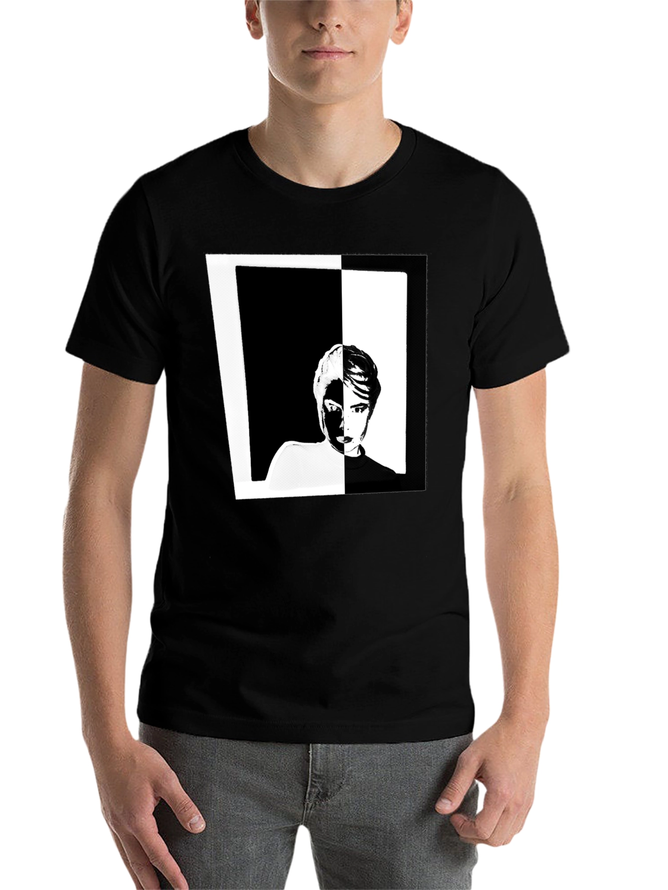 Black Abstract Face Graphic Black T-Shirt view 7