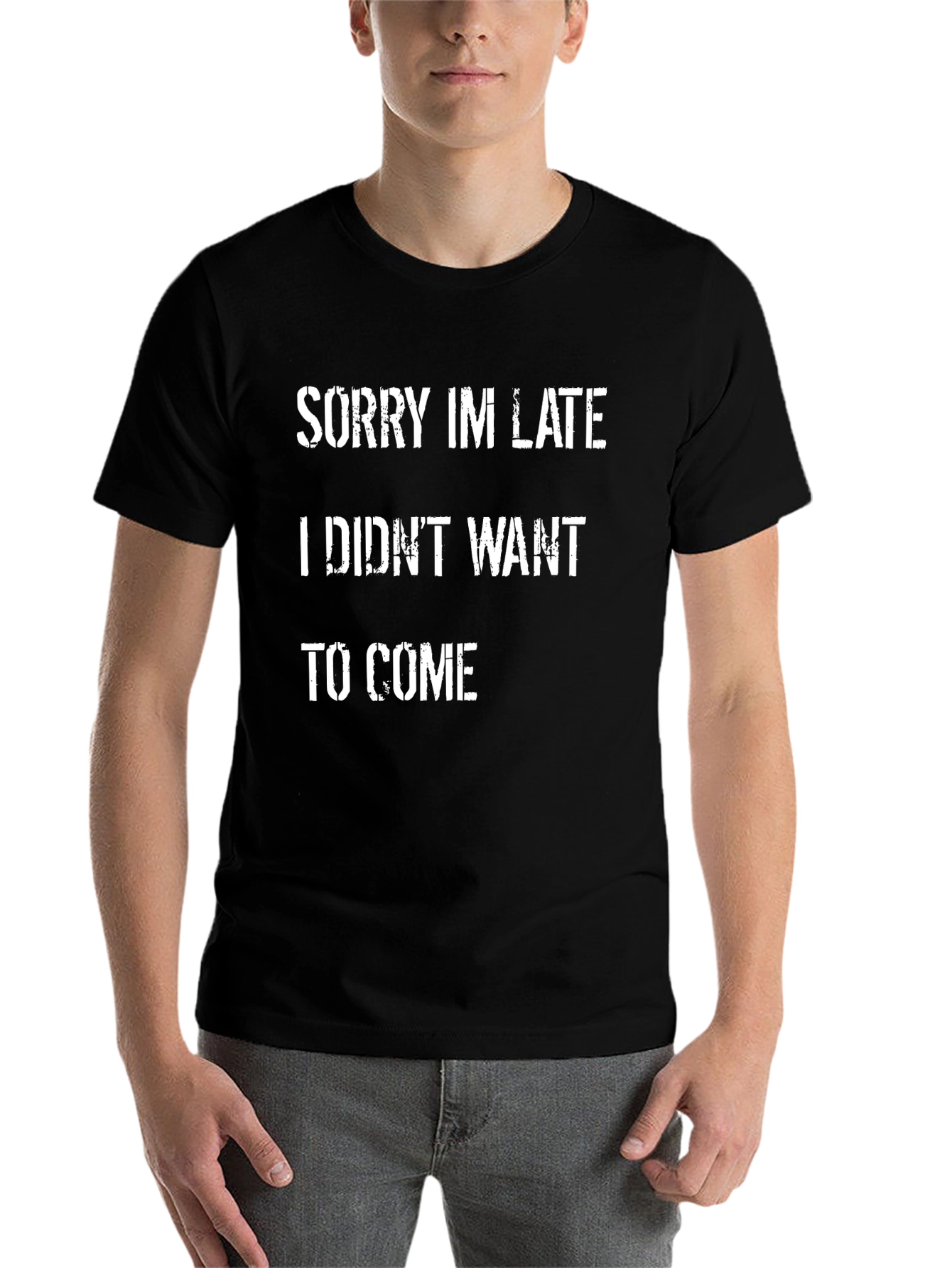 Black Sorry I'm Late Funny Graphic Tee view 7