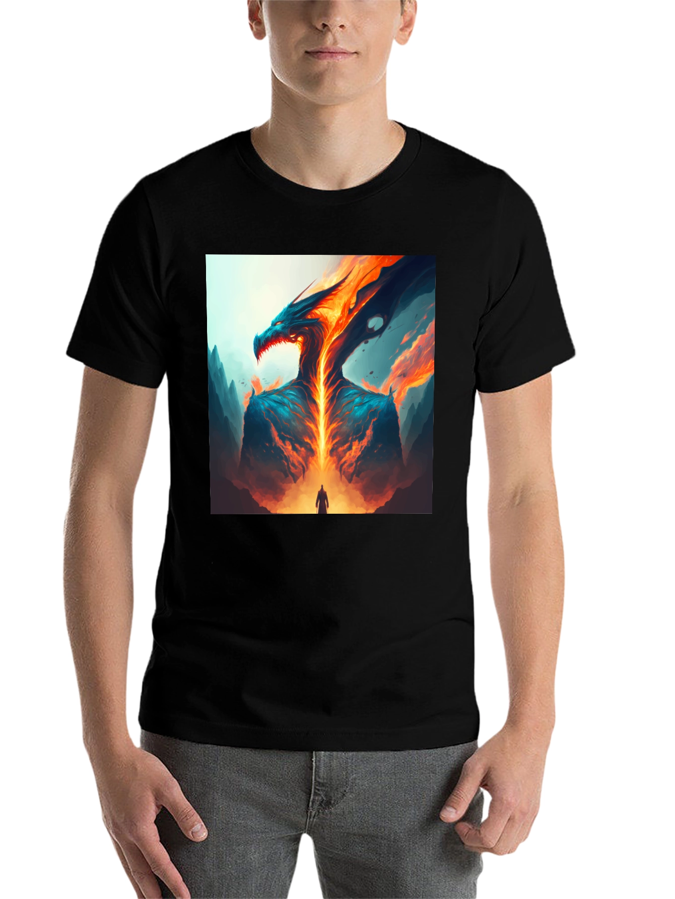 Black Fiery Dragon Graphic Tee view 7