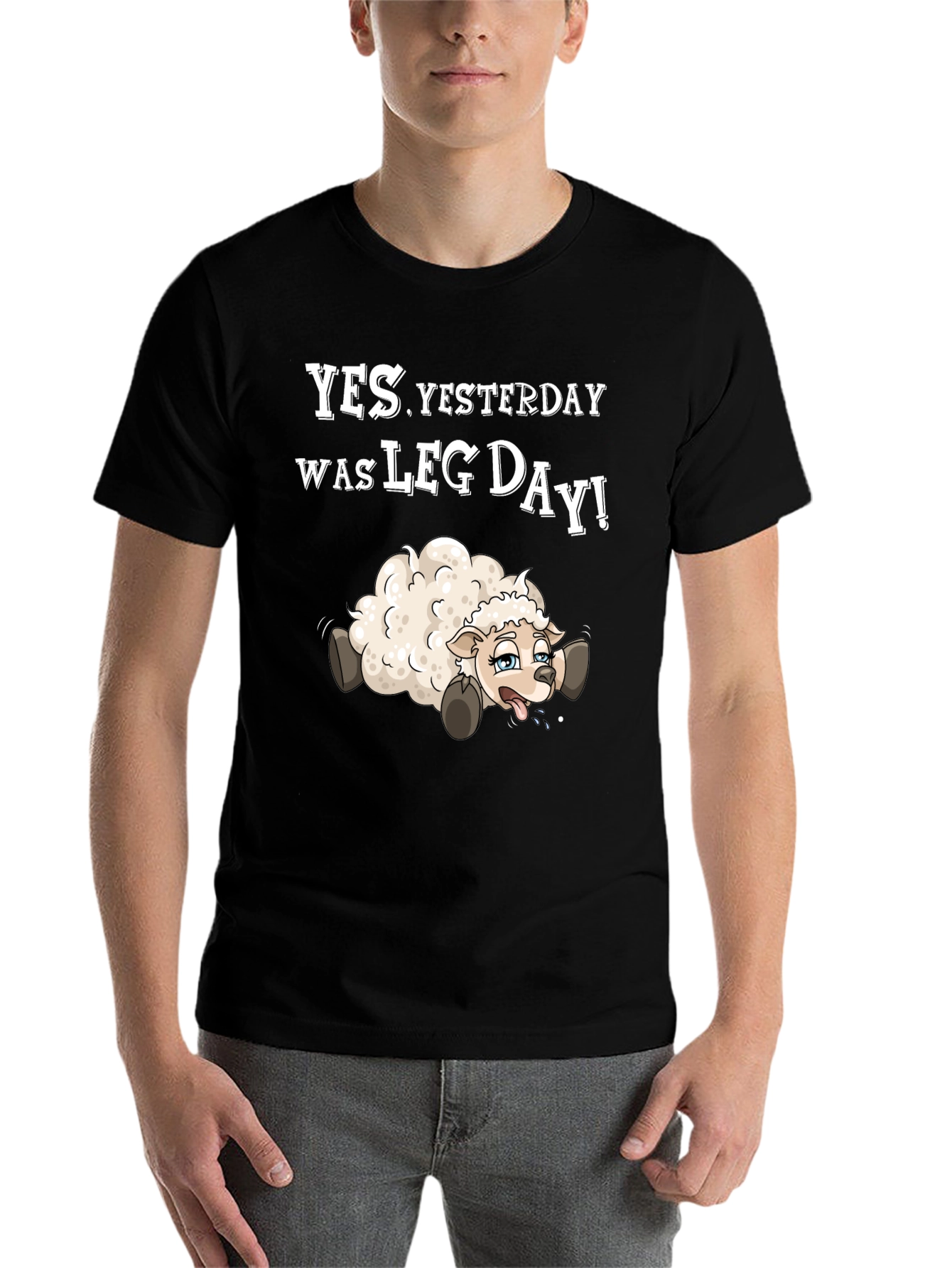 Black Funny Leg Day T-Shirt - Sheep Design view 7