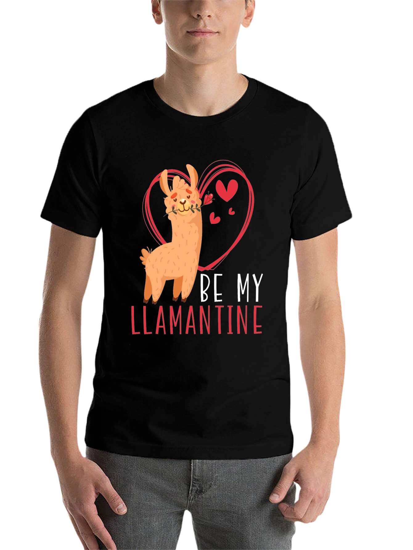 Black Be My Llamantine Black T-Shirt view 7