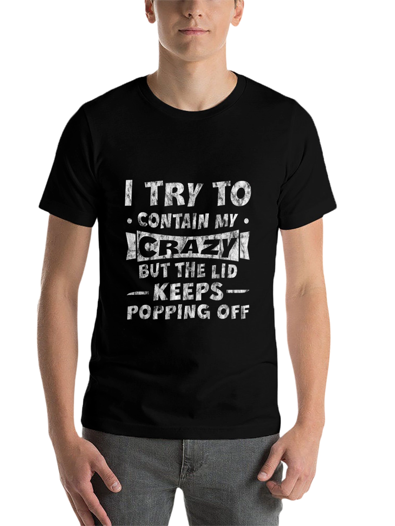 Black Crazy Lid Funny Graphic T-Shirt view 7