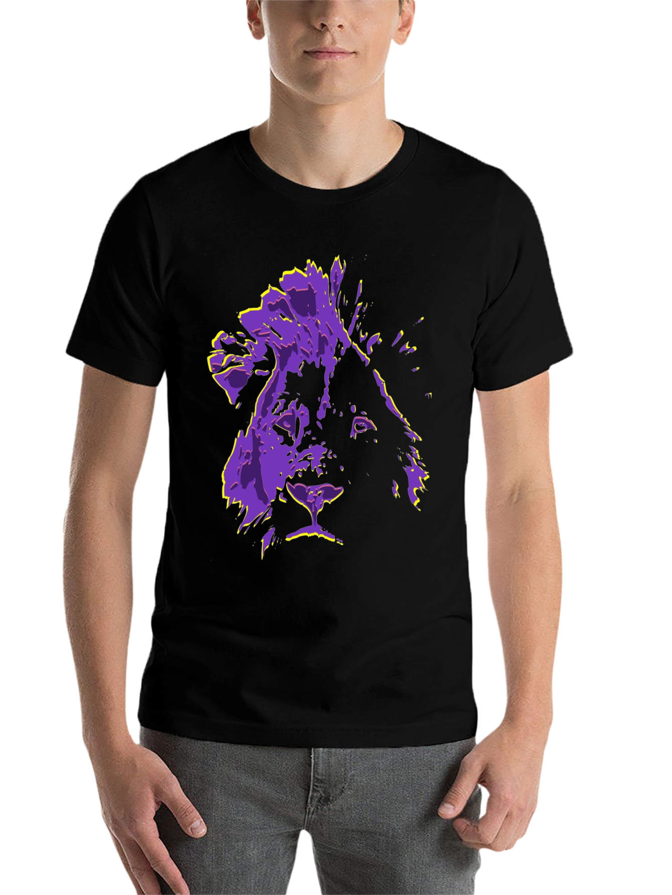Black Lion Graphic Tee - Purple & Yellow Print T-Shirt view 7