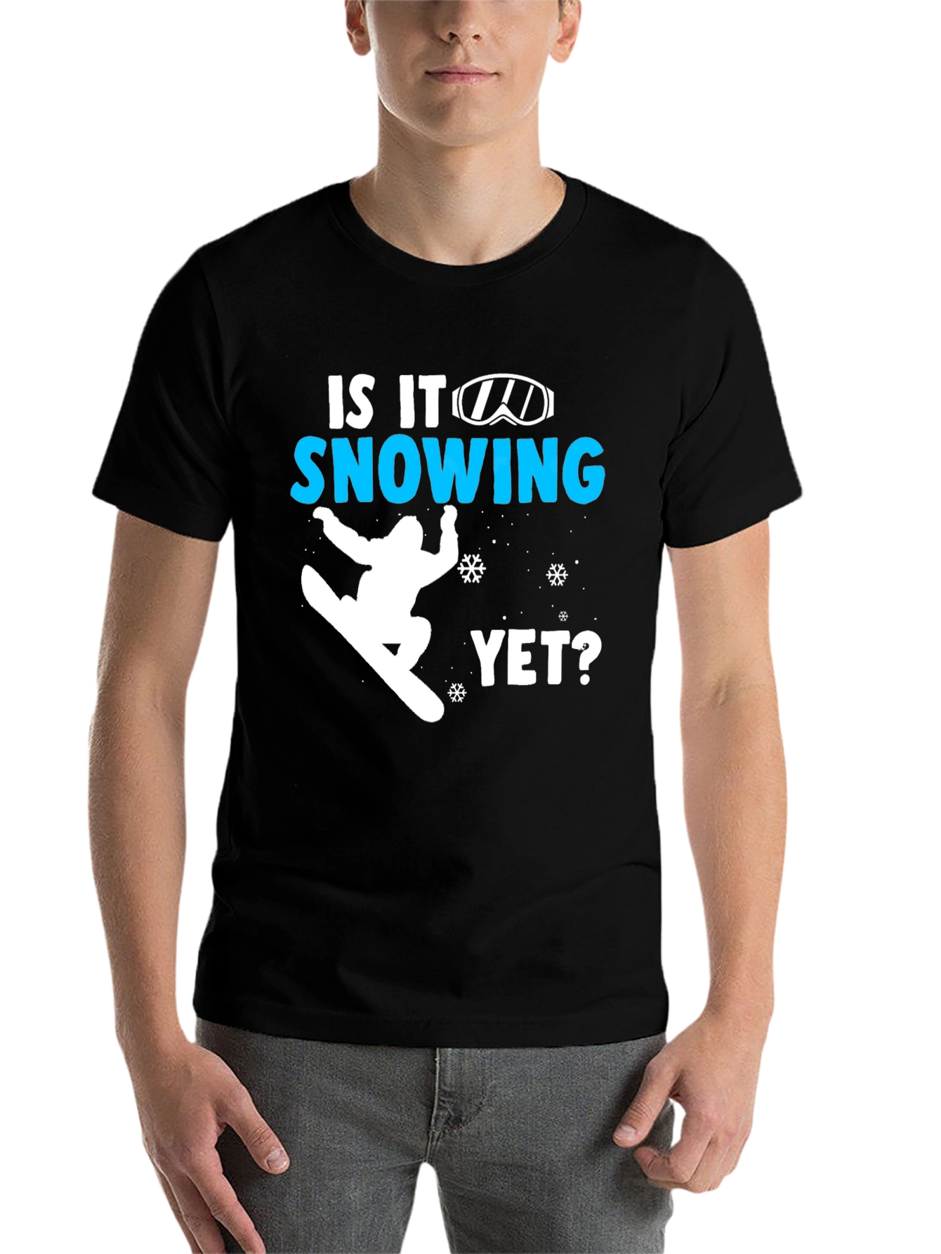 Black Snowboarding T-Shirt - Is It Snowing Yet? view 7