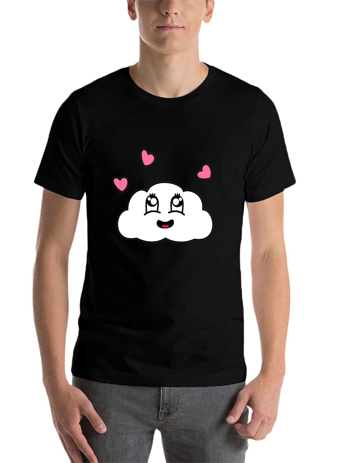 Black Cute Cloud T-Shirt - Black Cotton Tee with Heart Detail view 7