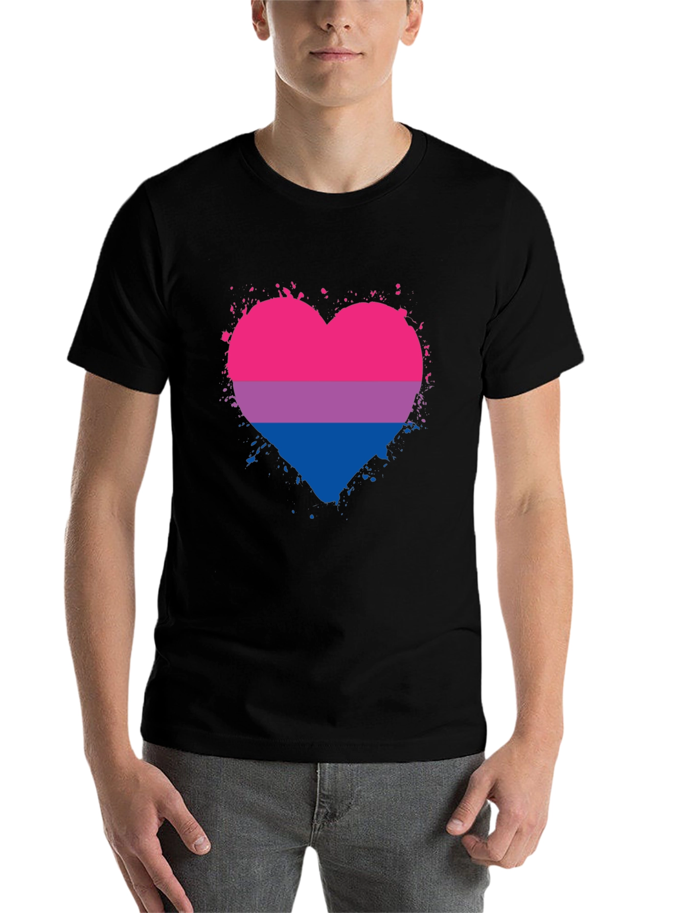 Black Bisexual Pride Heart Graphic T-Shirt view 7