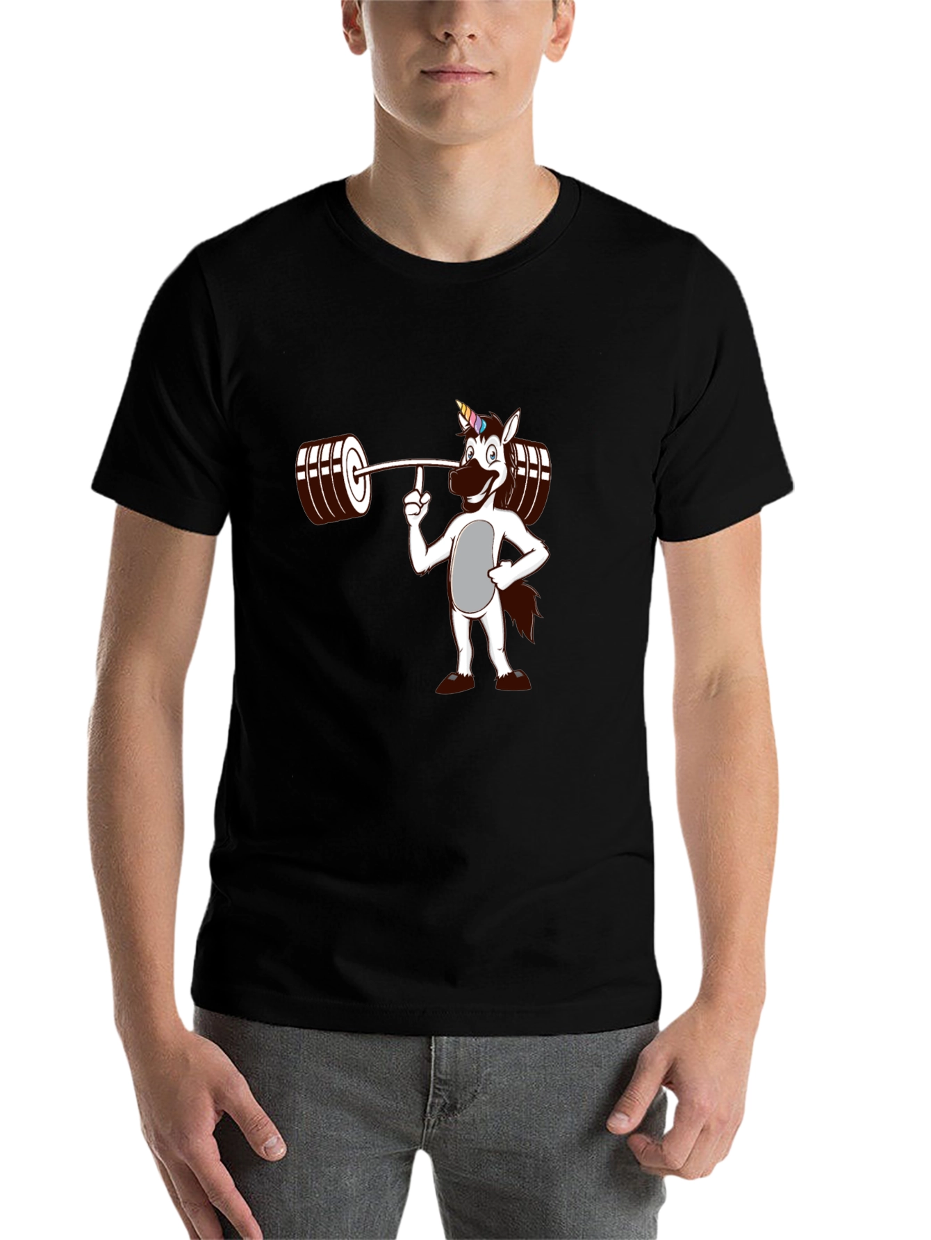 Black Unicorn Lifting Weights Graphic T-Shirt view 7