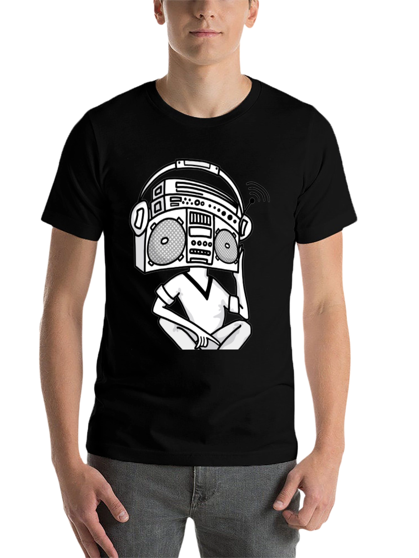 Black Retro Boombox Head T-Shirt - Classic Hip Hop Style view 7