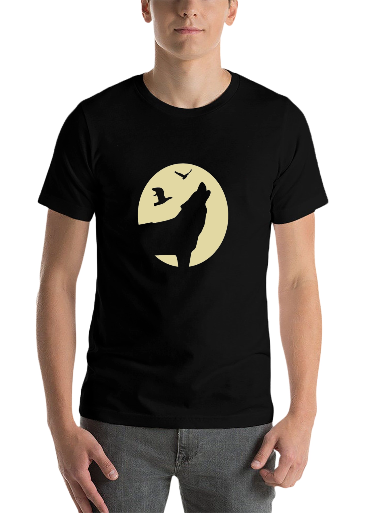 Black Wolf Howling Moon Graphic T-Shirt view 7